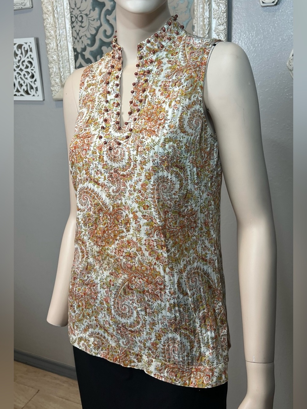 Charter Club Sleeveless Paisley Notch-Neck Top in Ivory and Rust